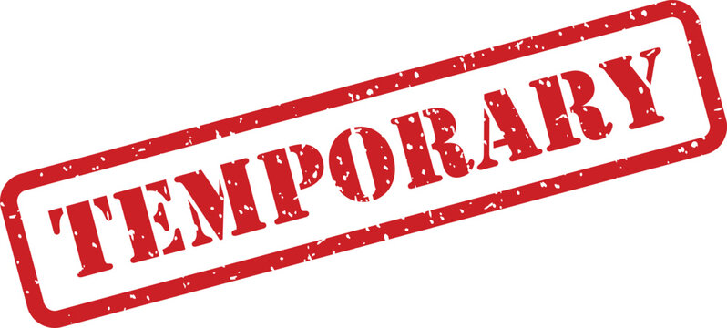A bold red rubber stamp states TEMPORARY in an official manner on a clean white surface