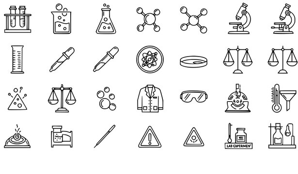 Clean Editable Stroke Chemistry Lab Icons Vector Set