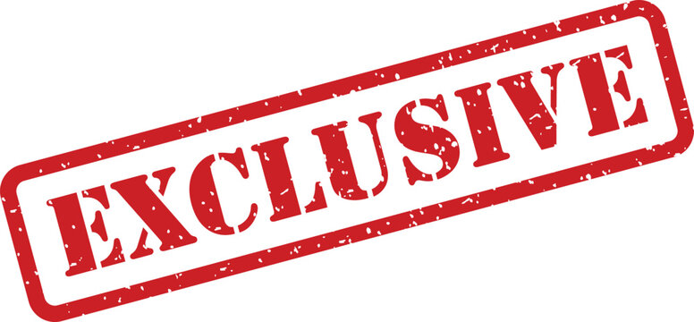 A clear red rubber stamp featuring the important word EXCLUSIVE diagonally on a bright white background