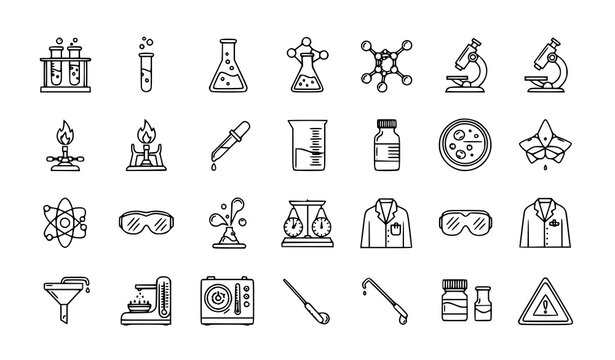 Modern Chemistry Laboratory Line Icons Editable Stroke Vector