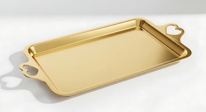 Elegant Gold Serving Tray with Heart-Shaped Handles on a White Background