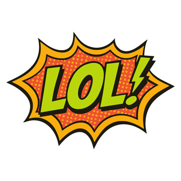 lol comic text effect retro vintage laugh comedy happy flat color vector illustration template design