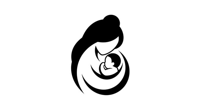Mother and baby abstract logo minimal line art maternal care parenting symbol modern icon design isolated on white background for childcare and healthcare branding