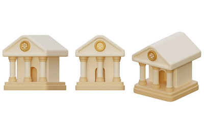 3D rendered courthouse building icon set isolated
