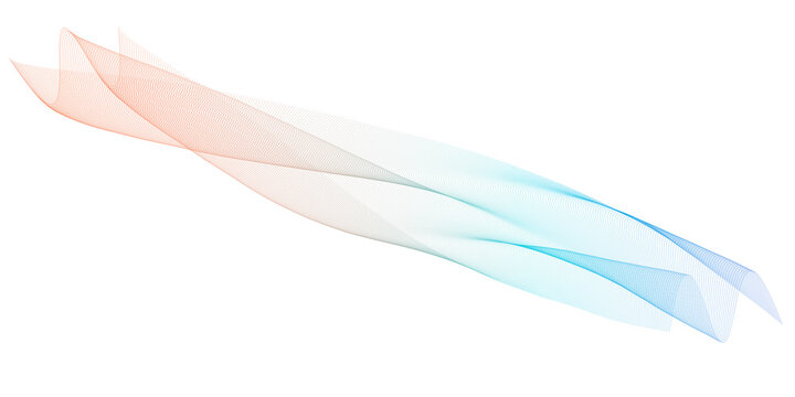 Abstract digital waveform visualization features a flowing particle mesh design with a warm orange to cool blue gradient against a stark black background
