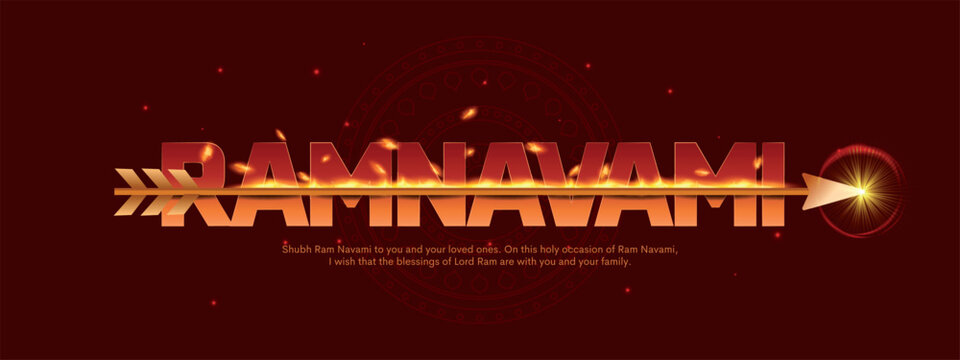Happy Ram Navami Creative Typography Vector Design with Bow and Arrow.