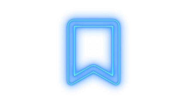 Vibrant blue neon bookmark icon, a glowing digital marker symbol for saving favorite content or important web pages and documents, isolated on transparent background.