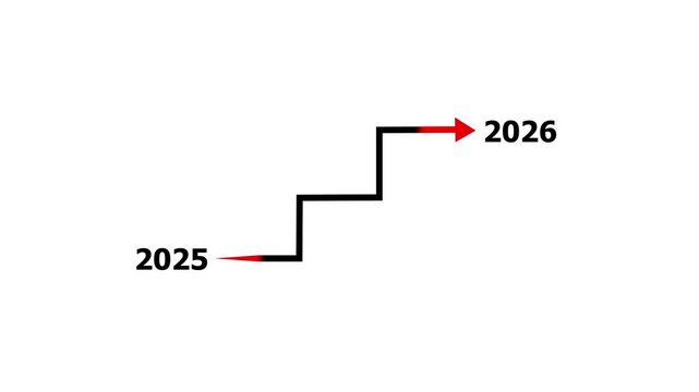Year 2025 to 2026 Loading Progress Bar Animation on Black Background for Future Concept.