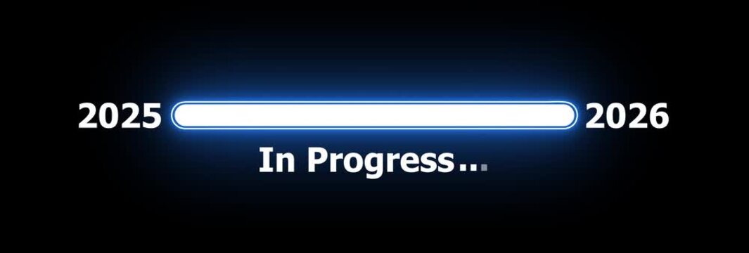 Year 2025 to 2026 Loading Progress Bar Animation on Black Background for Future Concept.