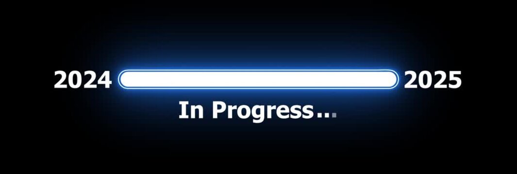 Year 2024 to 2025 Loading Progress Bar Animation on Black Background for Future Concept.
