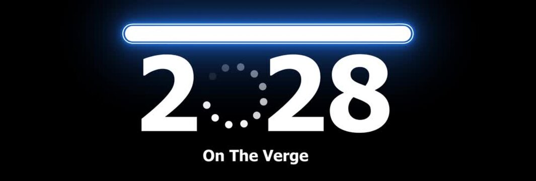 2028 New Year Loading Concept Animation with Analog Clock Face, Futuristic Countdown Time Progress on Black Background