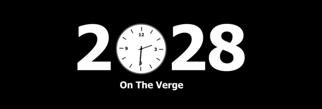 2028 New Year Loading Concept Animation with Analog Clock Face, Futuristic Countdown Time Progress on Black Background