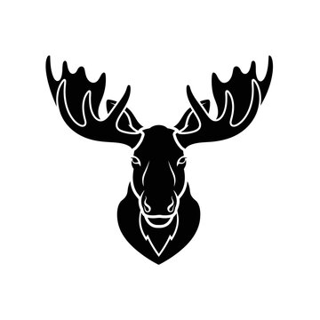 Moose head with large antlers profile.