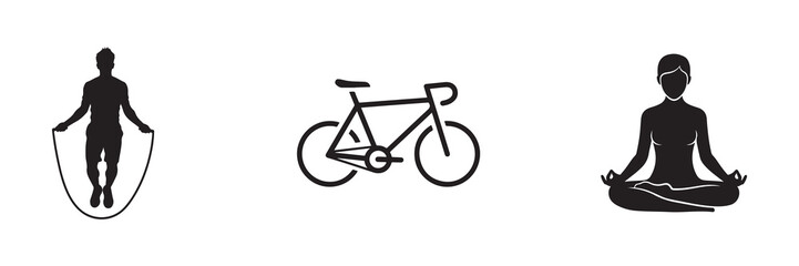 Fitness icons including jumping rope bicycle and yoga © Maruf