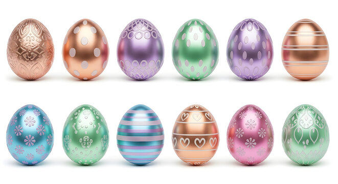 Easter eggs with glitter accents, realistic sparkles, isolated on white background