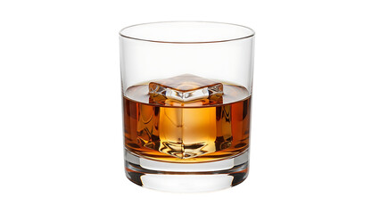 Whiskey Glass with Ice Cube on Black Background
