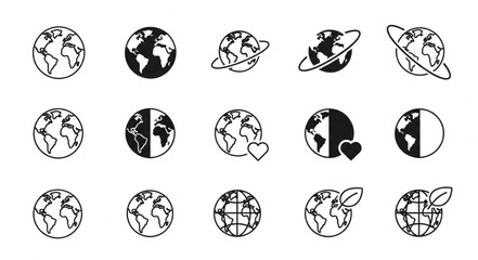 Collection of Earth planet icons with different designs. © Handik
