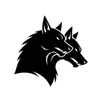 Black silhouette of two wolf heads.