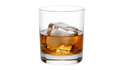 Whiskey Neat with Ice Cube in Glass on Black Close Up