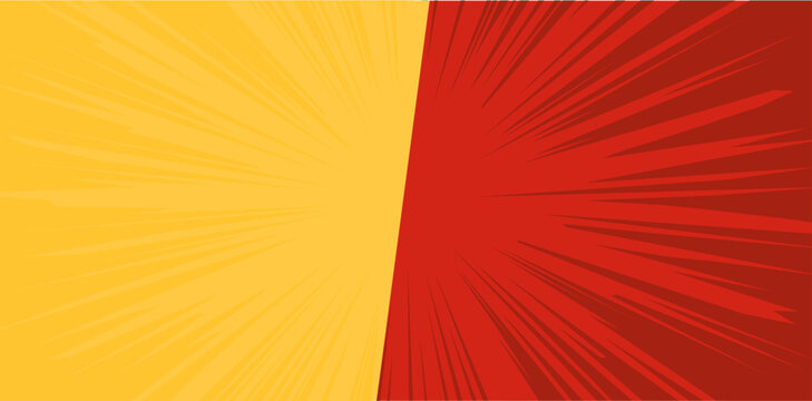Red and Yellow Comic Speed Lines: Versus Background for Battle and Competition, Manga Style Radial Sunburst Background: Red vs Yellow Split Screen Motion Effect