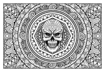 Naklejka premium mandala design for coloring page, skull illustration, sticker print, cnc carving.