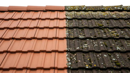 Roof Tiles Cleaned and Uncleaned Background Close Up