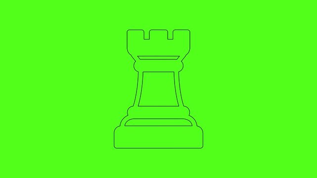 Chess Rook Piece Vector Line Art Icon Animation on Green Screen