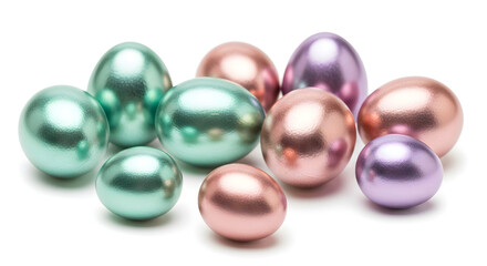 Easter eggs with glitter accents, realistic sparkles, isolated on white background