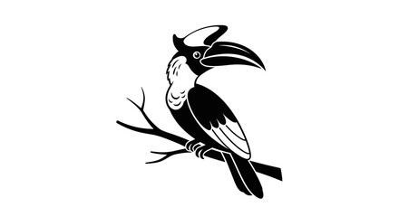 Black and white hornbill sitting on branch. © LAILATUS