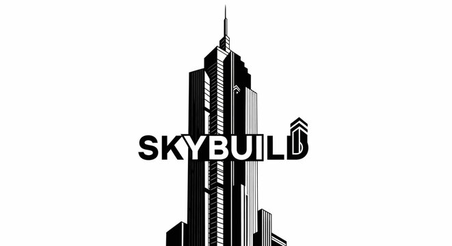 Black and white skyscraper building logo.