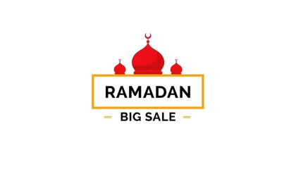 Fototapeta premium A Ramadan big sale logo with a red mosque and yellow border on a white background