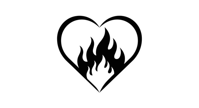 Black heart with fire flames.
