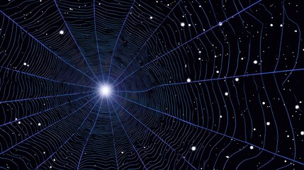 Fototapeta premium Abstract Tunnel of Blue Particles with a Luminous Center in Deep Black Space