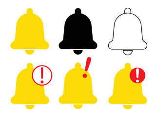 A collection of bell icons with an exclamation mark. Notification. Illustration on a transparent background