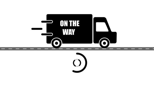 Truck icon with ON THE WAY text animation.Pickup truck,delivery truck and courier service icon online shopping logistics concept animation on white background.
