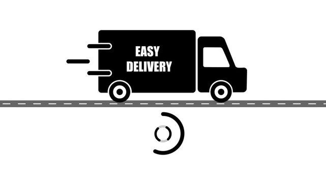 Truck icon with EASY DELIVERY text animation.Pickup truck,delivery truck and courier service icon online shopping logistics concept animation on white background.