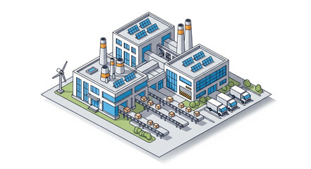 Obraz premium Sustainable Factory with Renewable Energy.