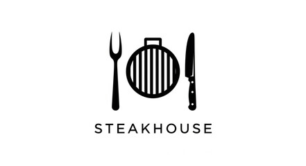 Steakhouse Logo with Grill and Utensils.