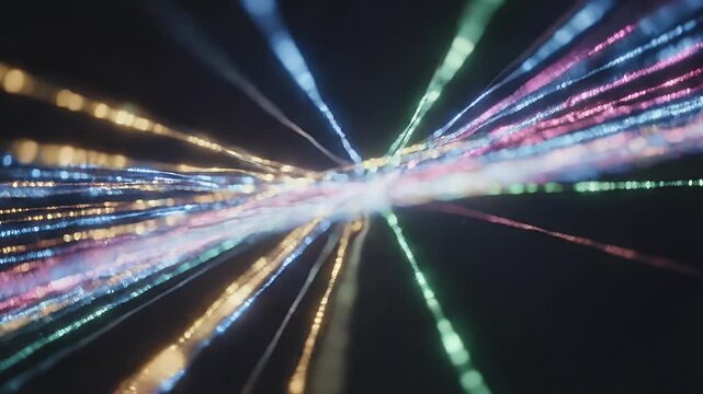 Abstract image of blurred colorful lines against a dark backdrop, creating a dreamy and ethereal effect