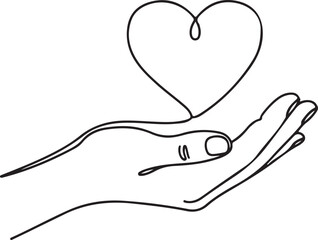 Hand holding heart outline line black and white symbol © Jolakha