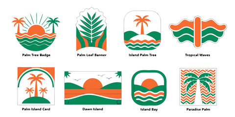 Obraz premium USA / US / U.S. / United States – Tropical Palm Layered Vector Set | Minimal Beach Badge SVG Designs for Banner, Card & Flyer Layouts