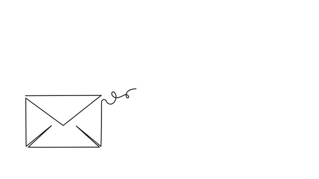 Continuous mail art line one icon email letter vector paper message. Mail art continuous newsletter sketch outline contact plane illustration business single doodle arrow journey travel send fly post.