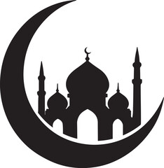 Eid Mubarak Crescent Mosque Silhouette vector design art illustrator