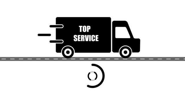 Truck icon with TOP SERVICE text animation.Pickup truck,delivery truck and courier service icon online shopping logistics concept animation on white background.