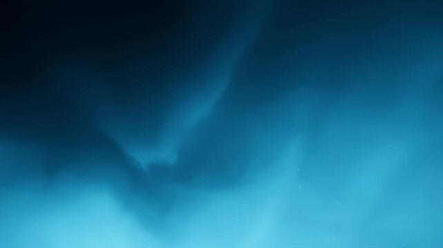 Smoke and nebula gradient. Volumetric, wispy dark blue smoke drifts and transforms into illuminated cyan mist, resembling a deep-space nebula. Depth-rich