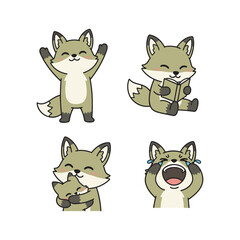 Obraz premium Cute cartoon fox character set with different emotions and actions on white background