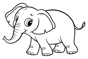 Fototapeta premium Single cute baby elephant coloring book page, one large centered object only, black and white vector line art, bold clean outlines, no shading, no grayscale, no background, white background only, prin