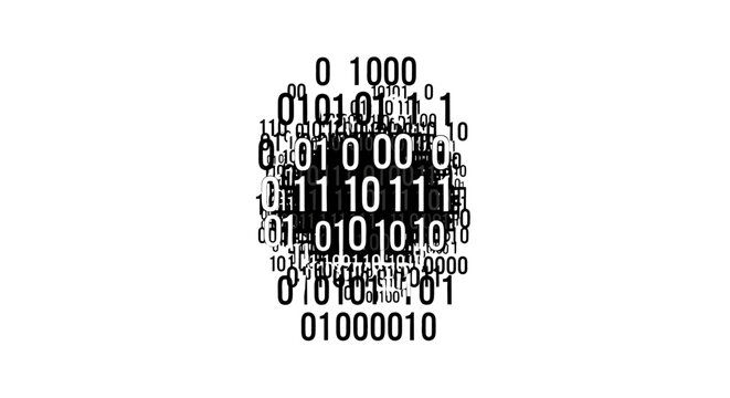 Binary code forming a human head.