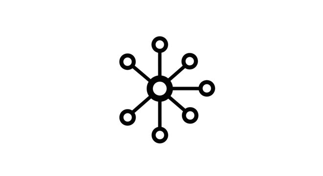Black and white network node symbol.
