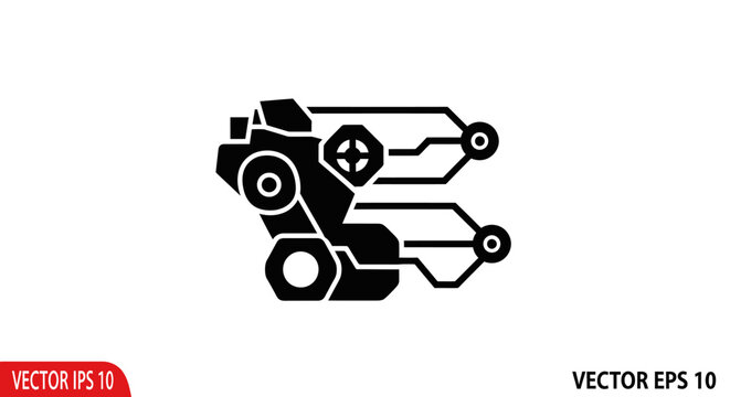 Black and white robotic arm vector.